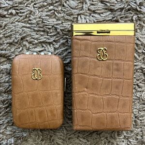 VINTAGE Buxton Tan Crocodile Patterned Key Holder and cigarette case  Gold